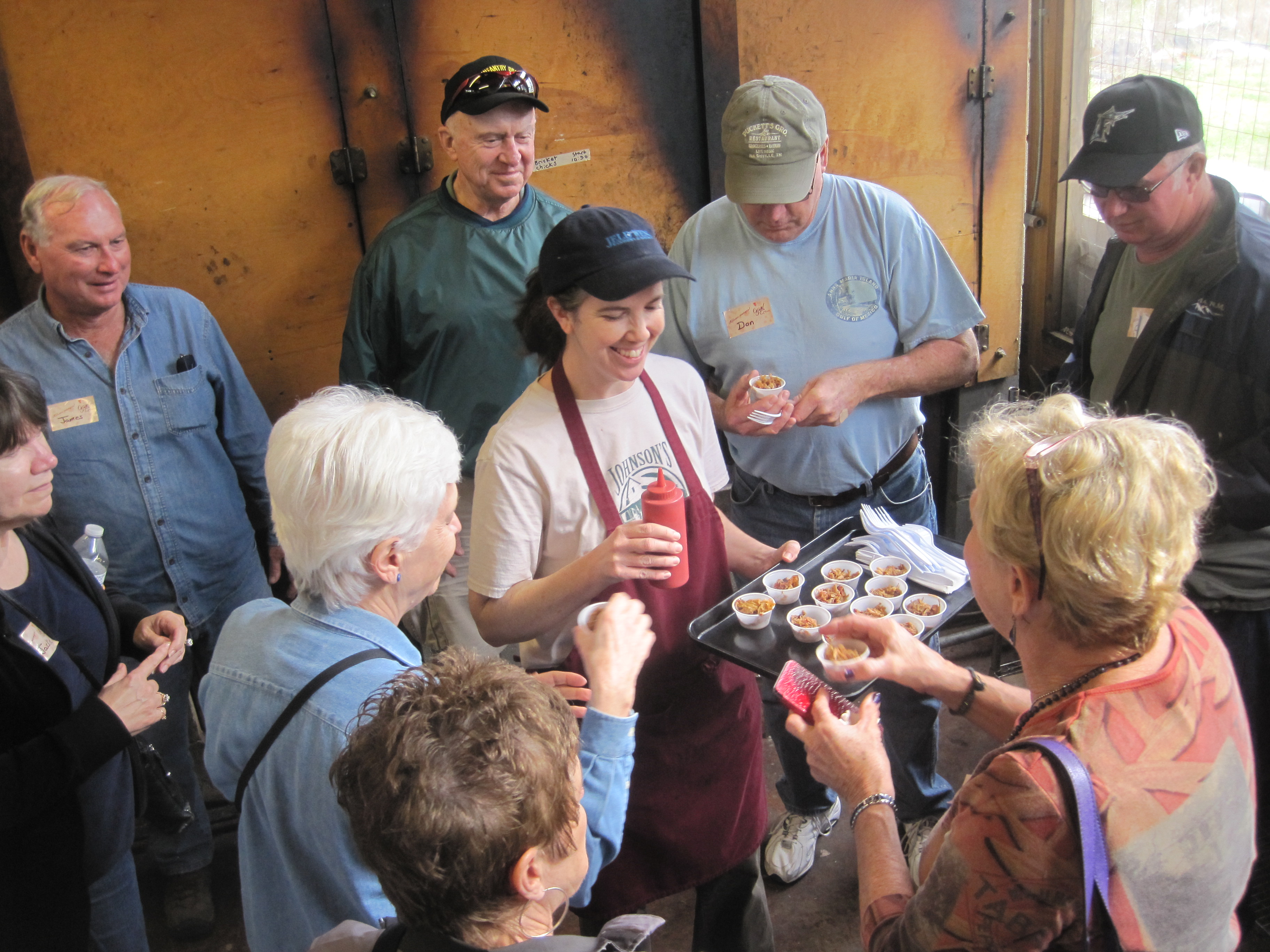 Friends sharing a Cajun tasting at a local restaurant